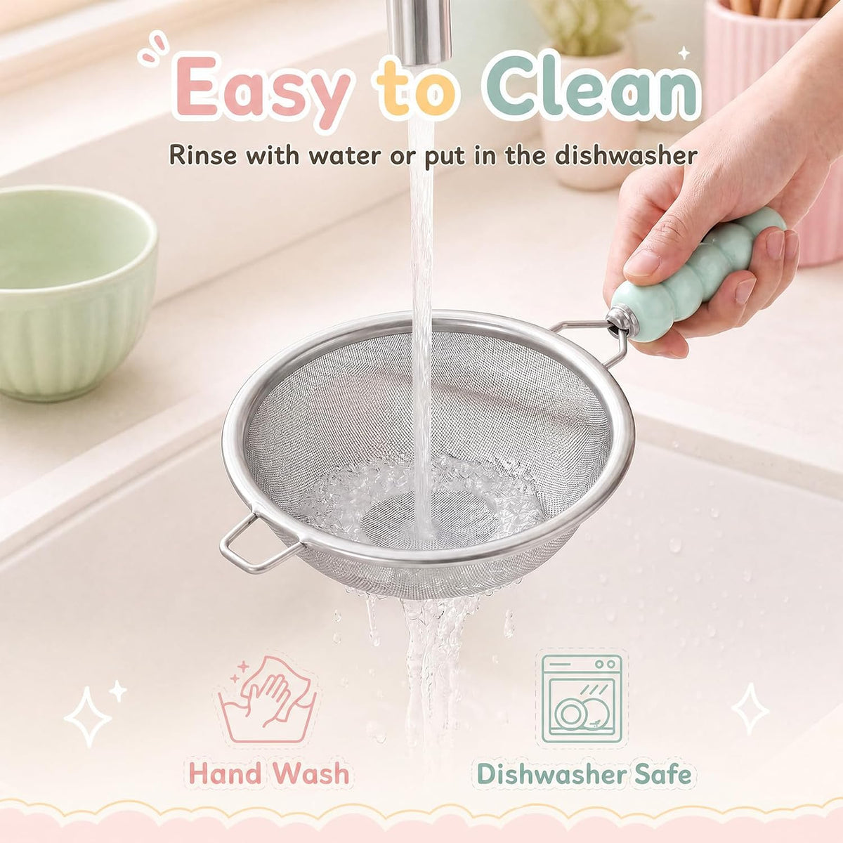 4 Pcs 3.1 in Mini Fine Mesh Strainer Set with Ceramic Handles