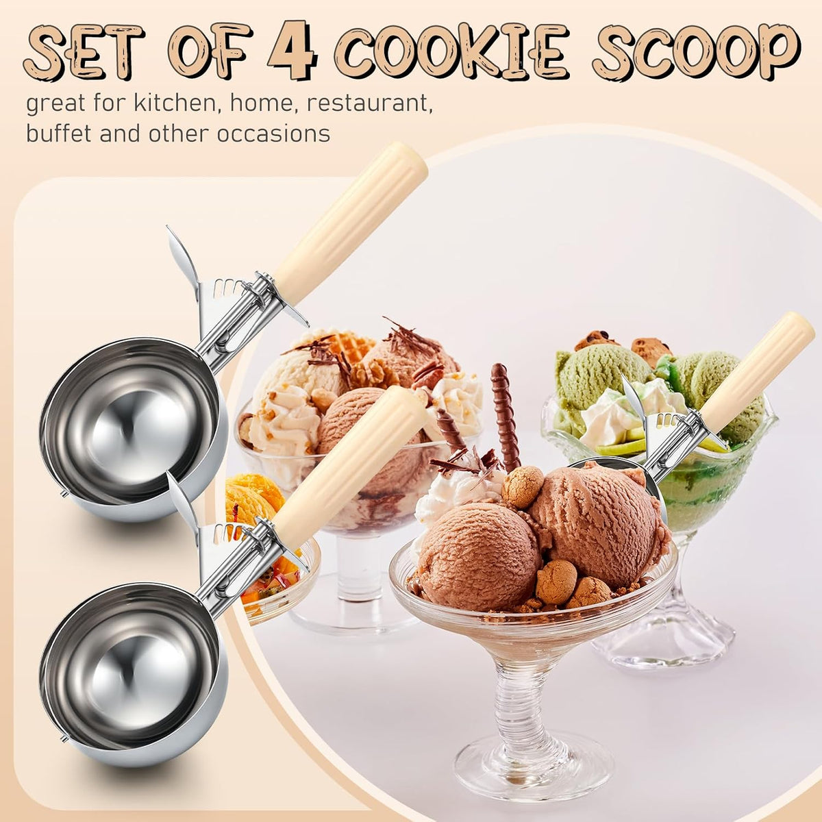 Reallnaive Ice Cream Scooper with Trigger, 4 oz, Gray