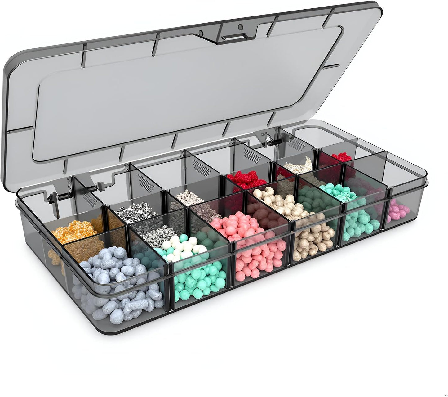 Plastic Organizer Box,12 Grids Clear Bead Organizer Compartment Box with Removable Dividers for Parts,Bead Storage Earring Container Tool Hair Accessories,10.23L x 5.31W x 1.7H inch