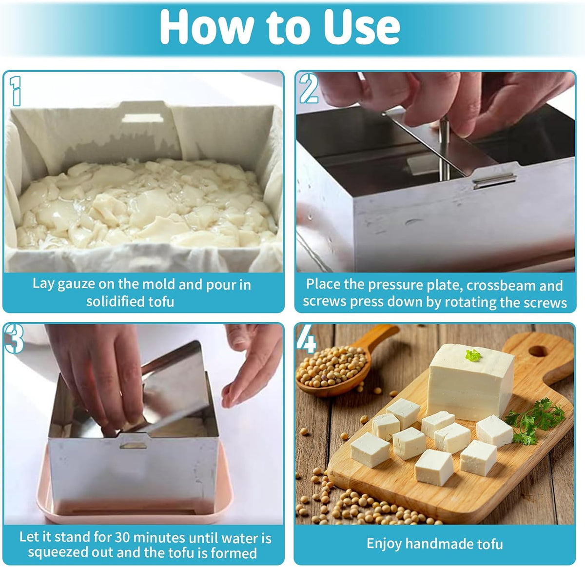 New 2026 Tofu Press Stainless Steel 304, Tofu Maker Comes With Pressed Towels And Drip Trays For Easy Dehydration And Improved Taste. It Can Also Be Used To Make Cheese/Paneer, 2-Pound Extra Firm Tofu