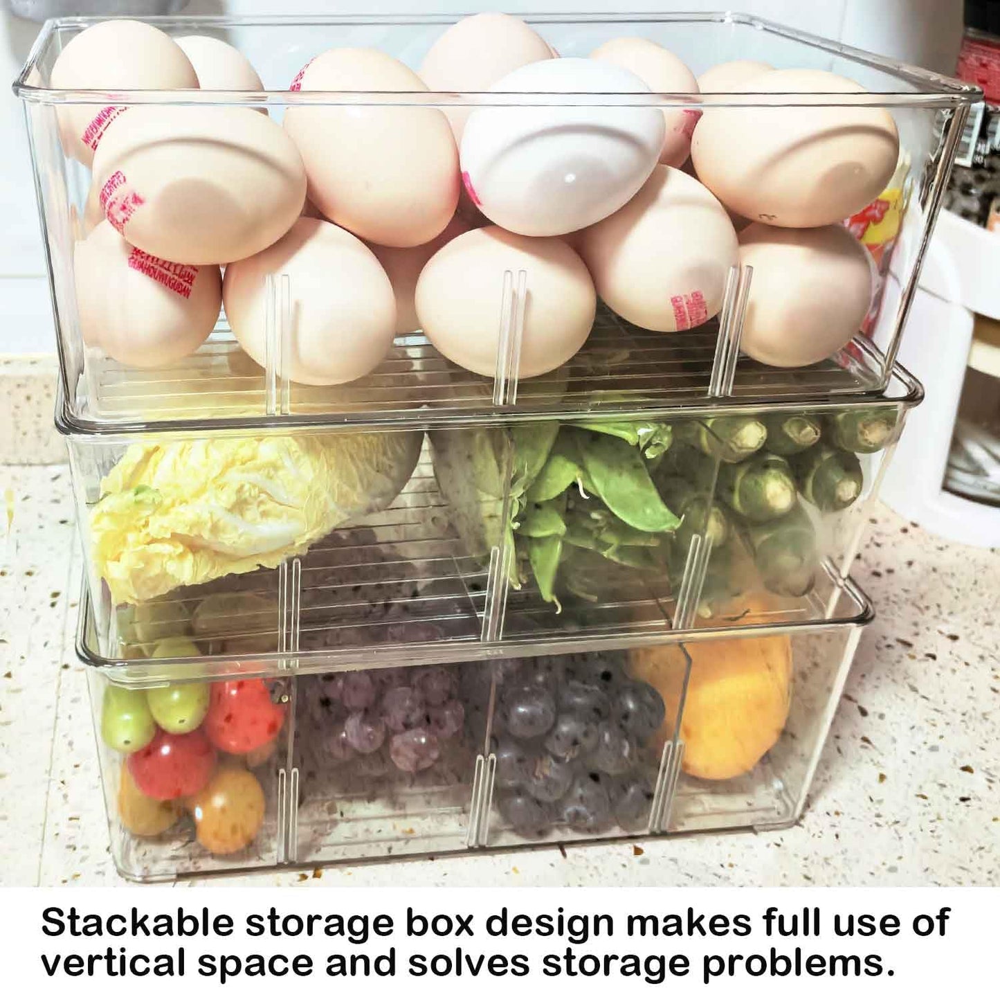 5 Pack Storage Organizer Bins, Plastic Desk Storage Bins Food Storage Organizer with 4 Slots for Pantry, Kitchen, Fridge, Cabinet Packets, Snacks, Pouches, Spice Packets