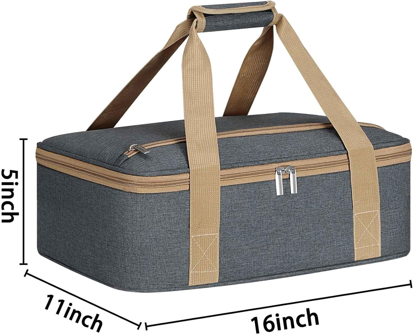 Insulated Casserole Carrier with Zipper Pockets, Casserole Carriers for Hot or Cold Food, Insulated Food Carrier for Parties, Picnics, Beach, Traveling, Fits 11 x 15 or 9 x 13 Baking Dish