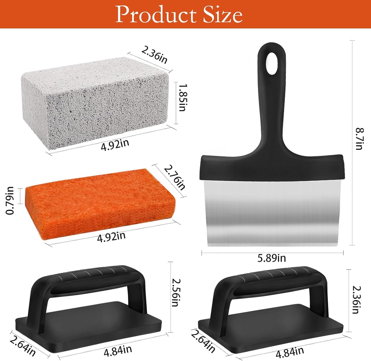 10 Pieces Griddle Cleaning Kit for Blackstone & More - Professional Flat Top Grill Cleaning Kit with Heavy Duty Griddle Scraper, Grill Stones, Scouring Pads & Ergonomic Handles