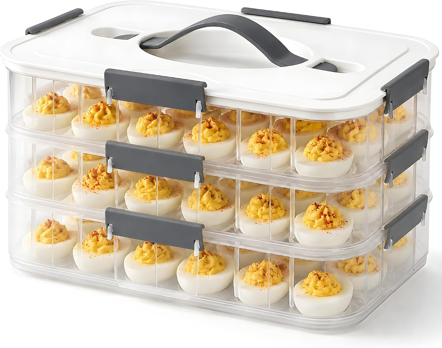 Deviled Egg Container with Lid, 54-Slot Carrier, Green, 3 Tier