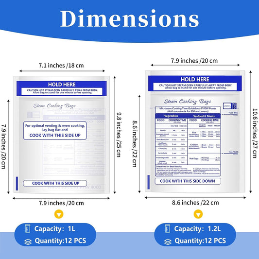 Microwave Steam Bags for Cooking 12 Medium and 12 Large Sizes