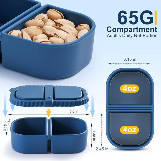 Silicone Reusable Snack Containers with Lids, 4 Pack 3 Compartment Bento Snack Boxes, Leakproof Food Storage Containers for Meal Prep, Lunch, Fruits, Kids & Adults, Dishwasher Safe