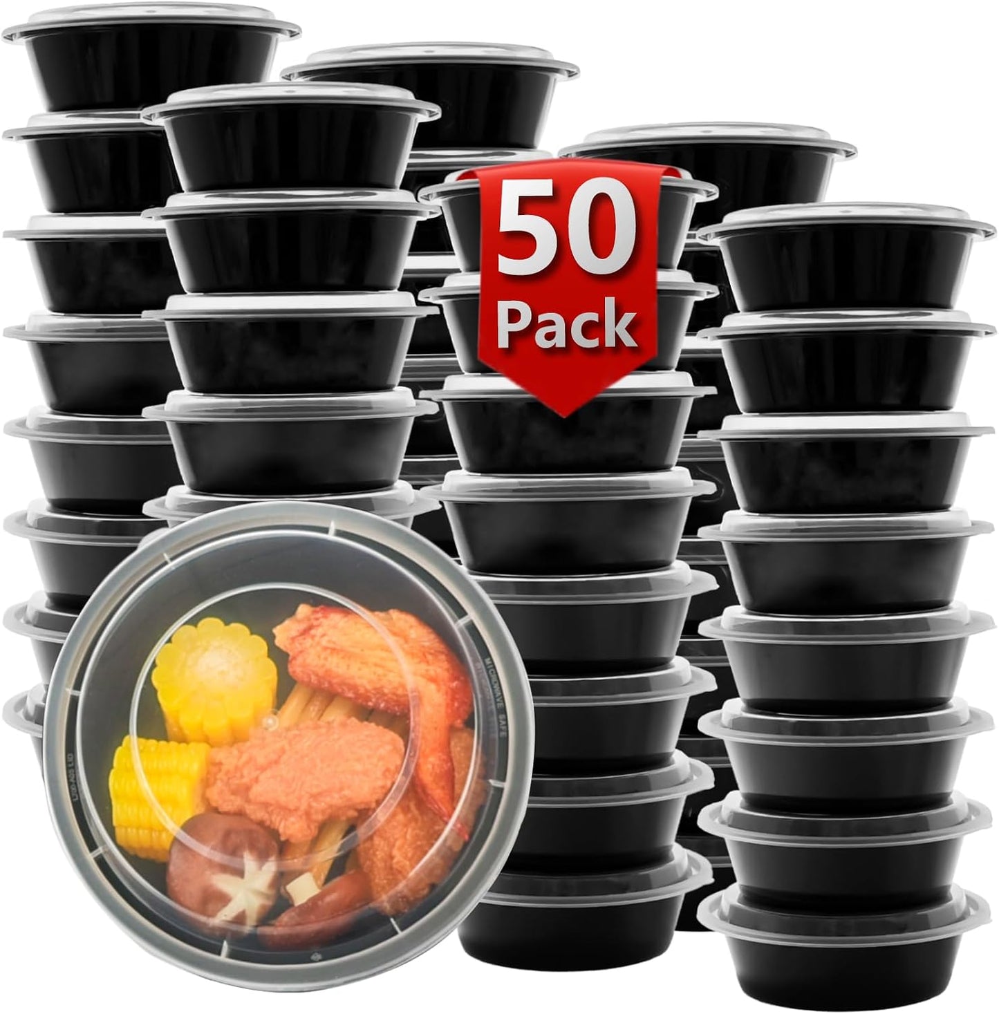 Meal Prep Containers Reusable 10 Pack-28 oz Food Storage Containers with Lids To Go Food Containers Takeout, Microwave Dishwasher Freezer Safe, Stackable, BPA Free, Plastic (Black)