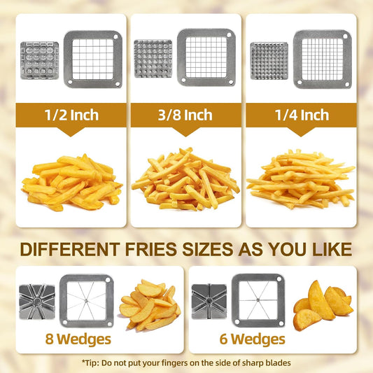 French Fry Cutter Commercial Potato Slicer with Suction Feet Complete Set, Includes 1/4", 3/8",1/2",8 Pieces,6 Pieces