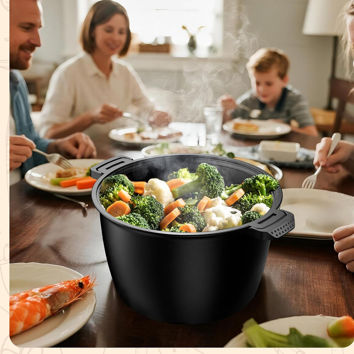 Large Microwave Cookware Steamer 2 Quart Vegetable Cooker for Cooking