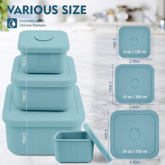 3 PCS Silicone Food Storage Containers with Lids,BPA Free Reusable Silicone Storage Containers for Food Freezer Containers Freezer Dishwasher Safe(24oz,10oz,4oz)