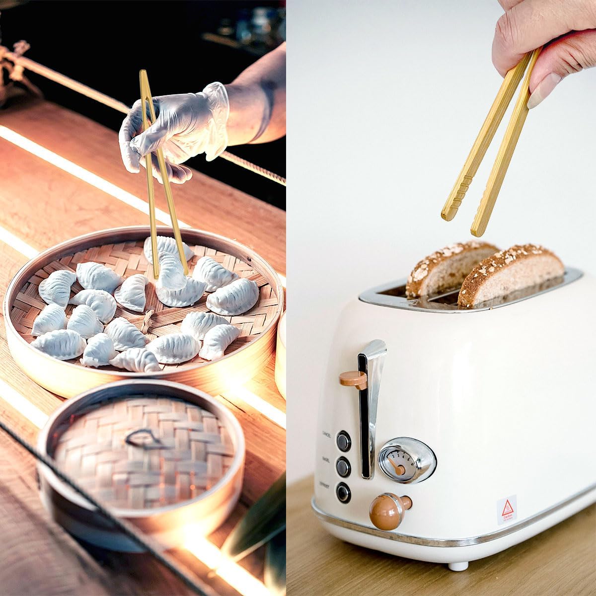 8 Pcs Bamboo Tongs for Toaster, Wooden Toaster Tongs, 7 Inches Mini Wood Cooking Tongs, Reusable Bamboo Toast Tongs, Anti-slip Bamboo Serving Tongs for Salad Toast Bread Fruits Pickles BBQ
