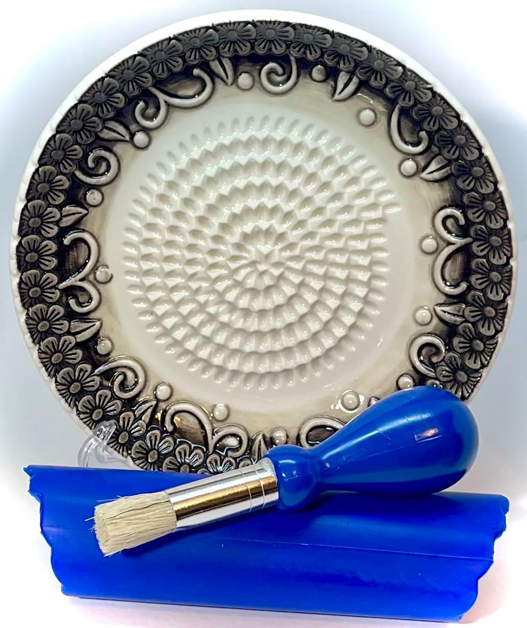 BonCera, Premium Ceramic Garlic Grater Plate Set - Black Embossed