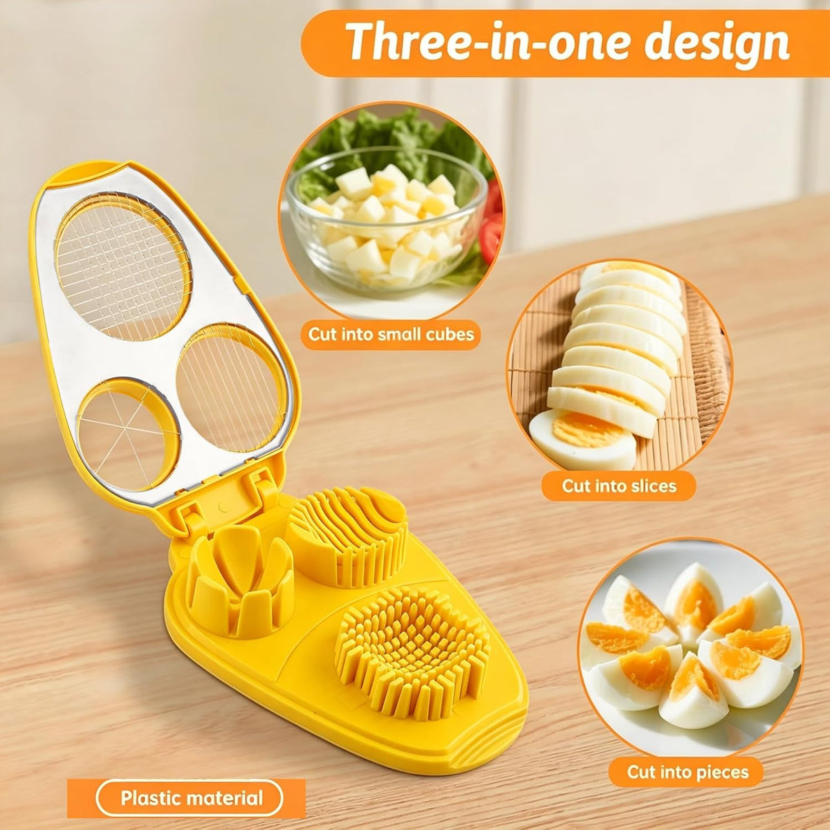 3-in-1 Egg Slicer for Hard Boiled Eggs, with Cleaning Brush