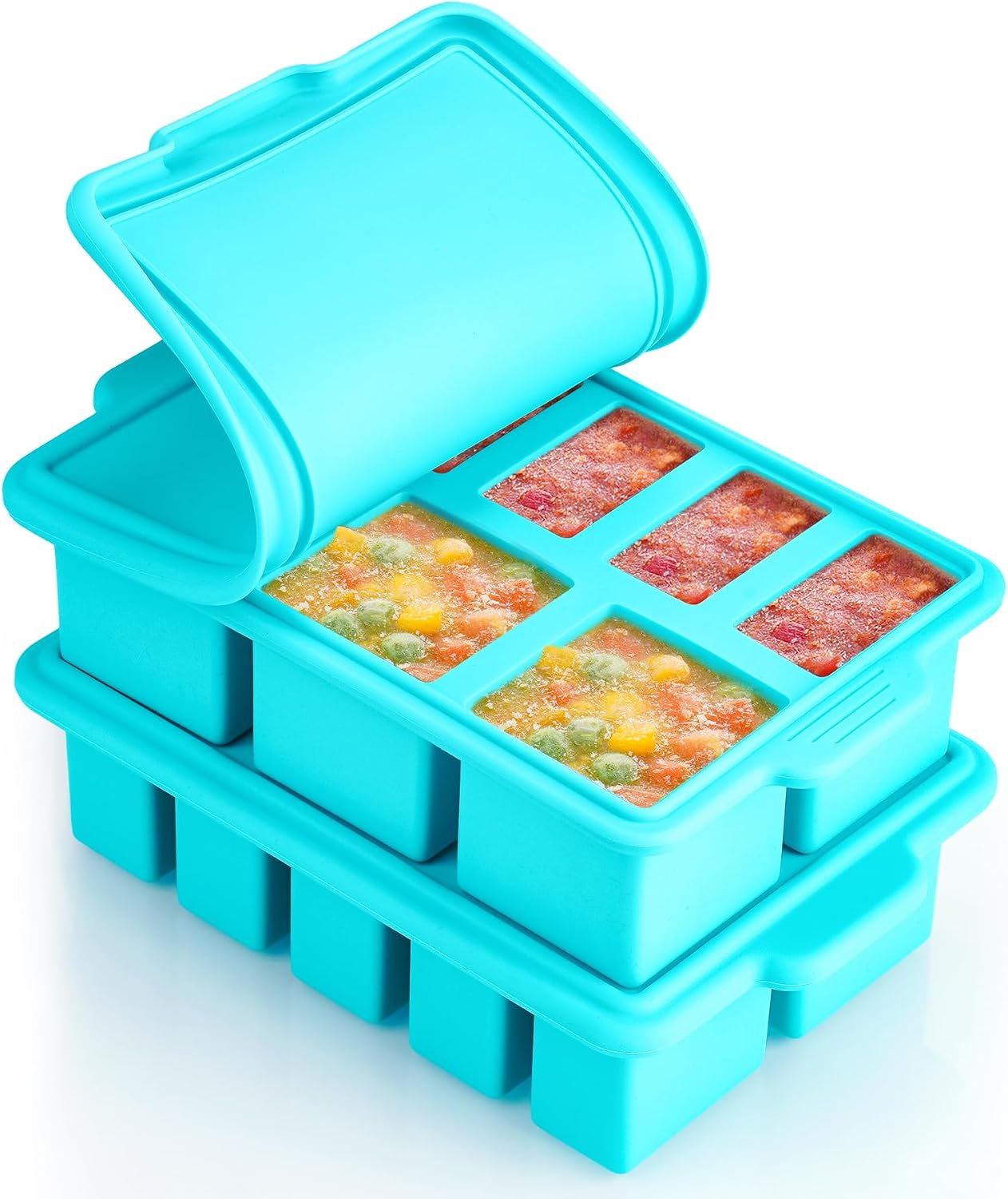 NiHome Silicone Freezer Tray with Lid – 8 Compartment 125ml & 50ml Portions, Steel Reinforced Frame, Easy Release, Food Storage for Soups, Sauces, Meal Prep (1 PC)