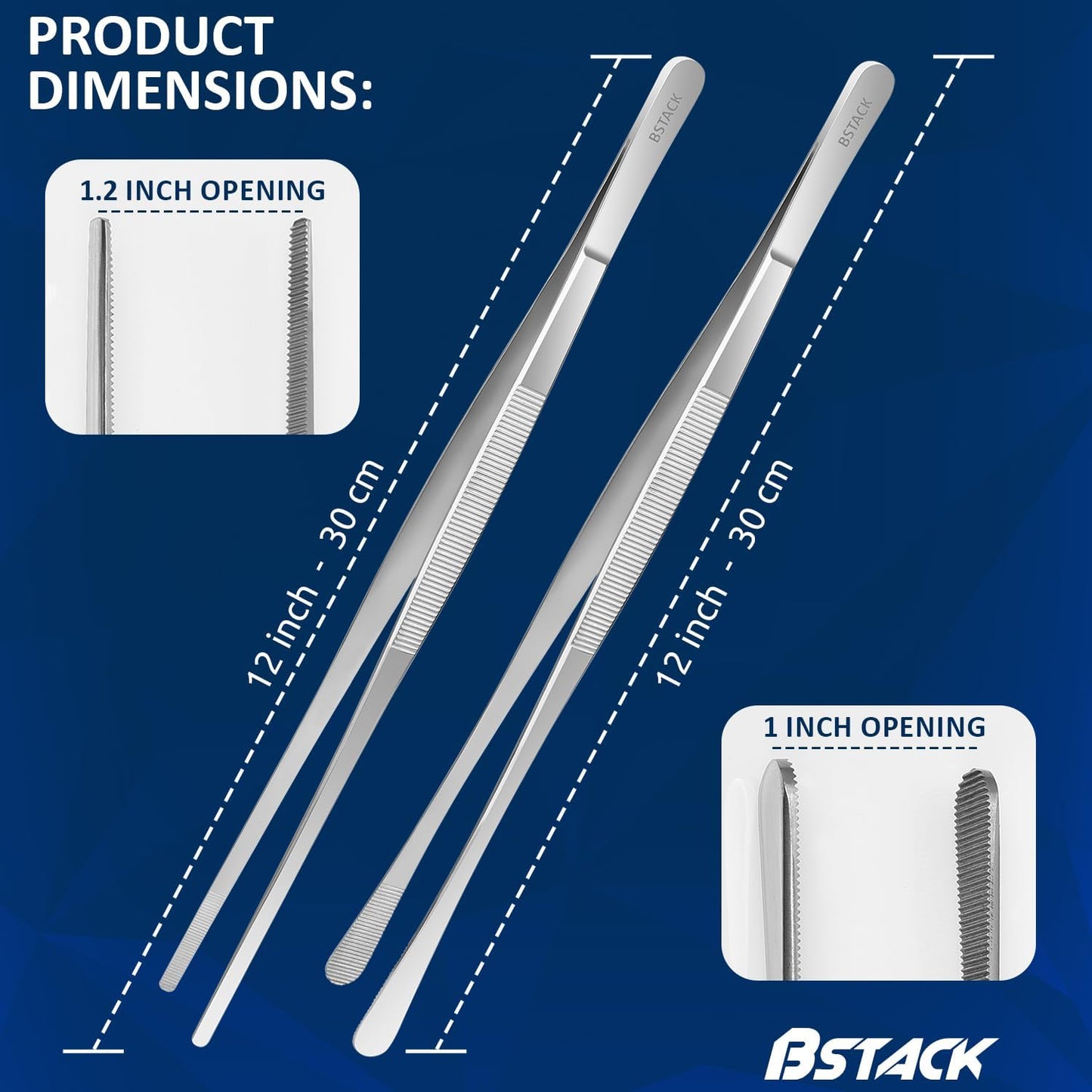 Brand Stack Kitchen Tweezers 12” Japanese Stainless-Steel Cooking Tong Tweezers Set of 2 with Precision Serrated Tip Premium Long Tweezers for Kitchen Serving Food Chef & Pasta Cooking tweezers.