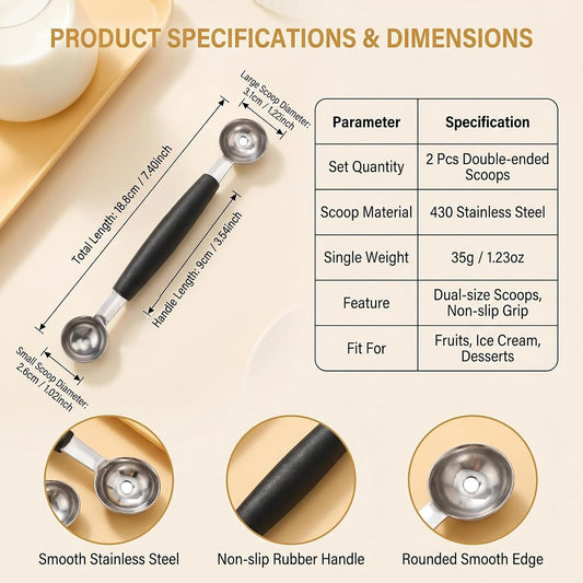 2 Pcs Stainless Steel Double-Ended Melon Baller Scoop