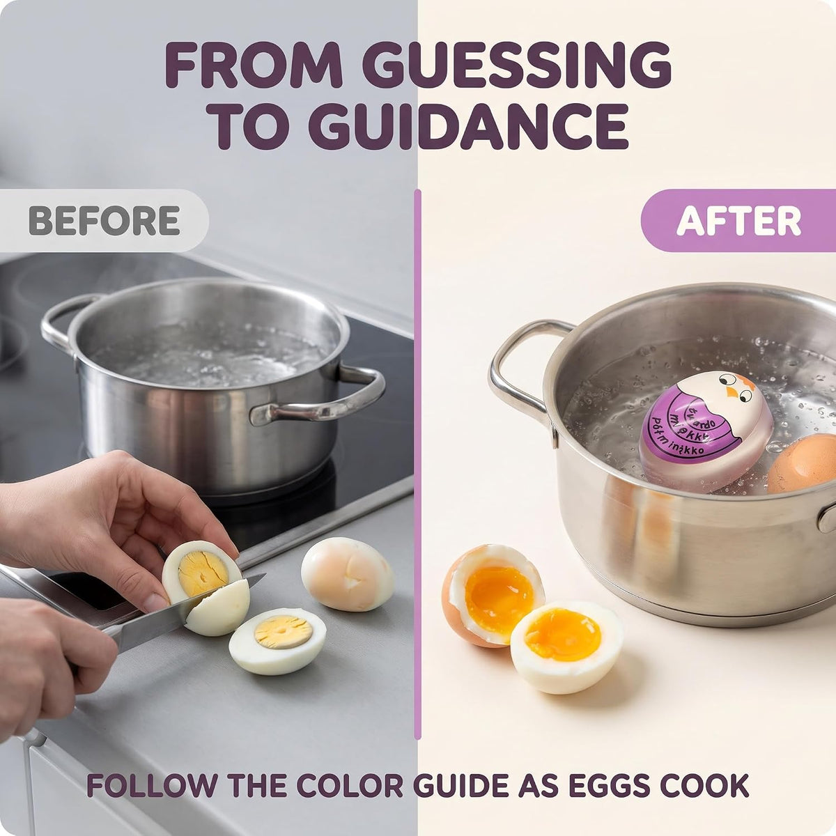 Purple Kitchen Timer Practical Reminder Color Changing Egg Timer Soft Hard Boiled Egg That Changes Color When Eggs are Ready