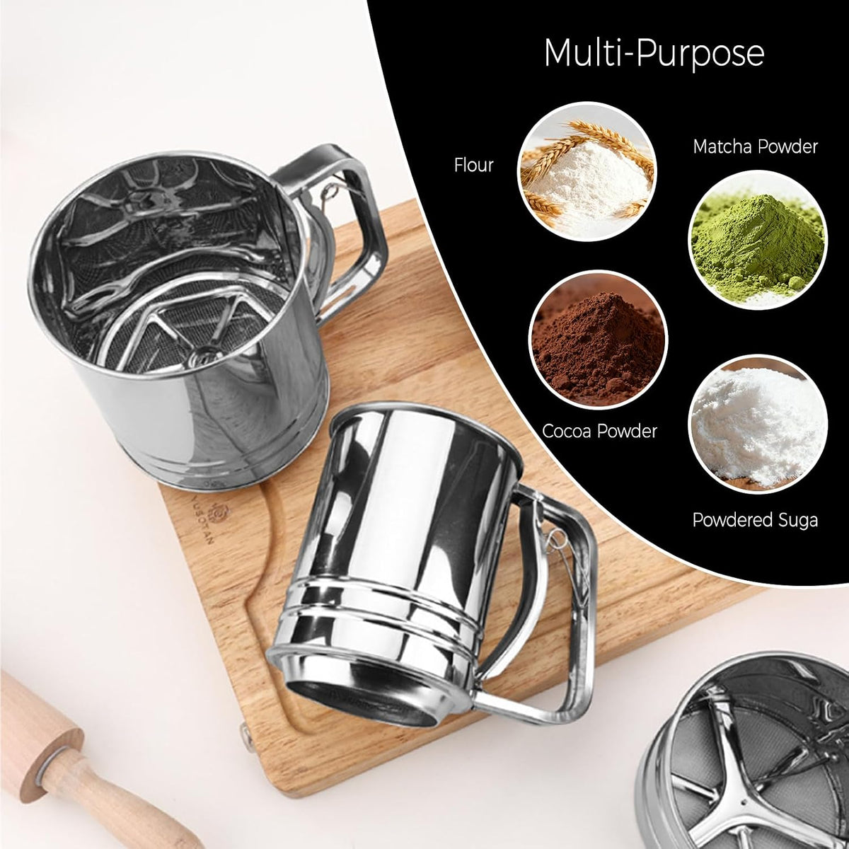 Flour Sifter,4 Cups Sifter for Baking,Powdered Sugar Shaker Duster
