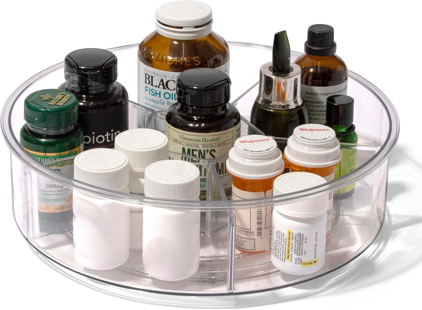 BINO Plastic Round Turntable Organizer with 6 Compartments - Clear | Spinning Divided Turntable Container | Rotating Organizer Storage for Bottle Condiments Fridge Kitchen Counter Pantry Bathroom