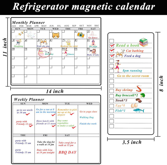 Utron Magnetic Calendar for Refrigerator, 3P Fridge Calendar Magnet, 14×11In Monthly and Weekly Planner & 3.5×8In Daily List Magnetic Calendar