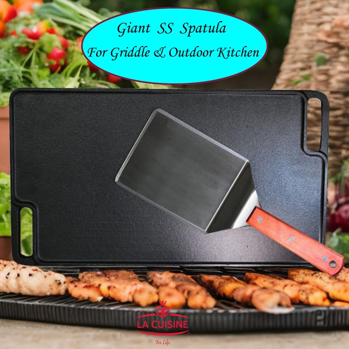 La Cuisine Extra Flexible Stainless Steel Fish Slotted Spatula Turner with Beveled Edge Wood handle, 6.5" Blade, 11" Length for Flipping Fish, Eggs, Pancakes, Patties & Fries