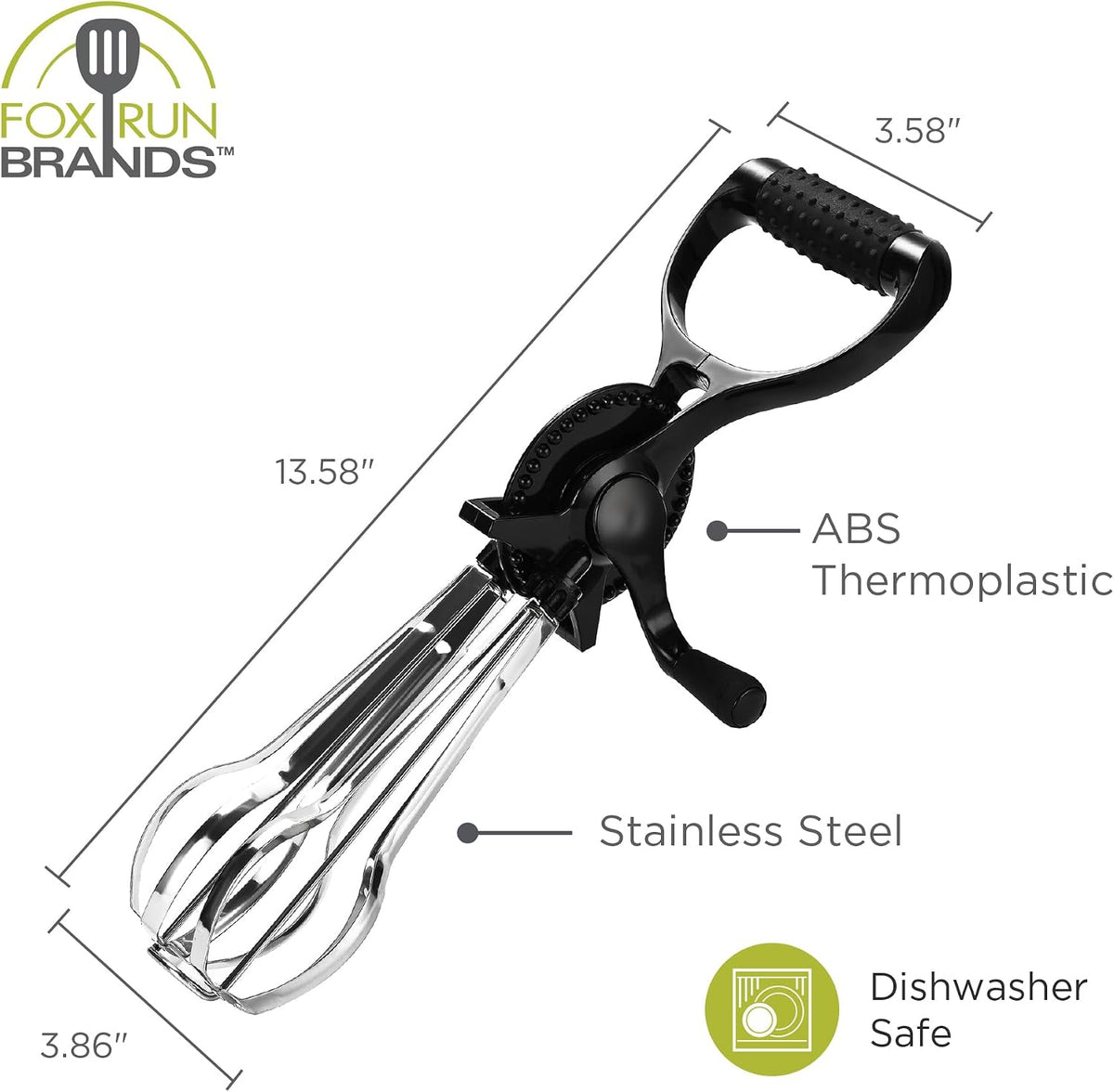 Fox Run Stainless Steel Manual Hand Mixer, Black Retro Style Egg Beater