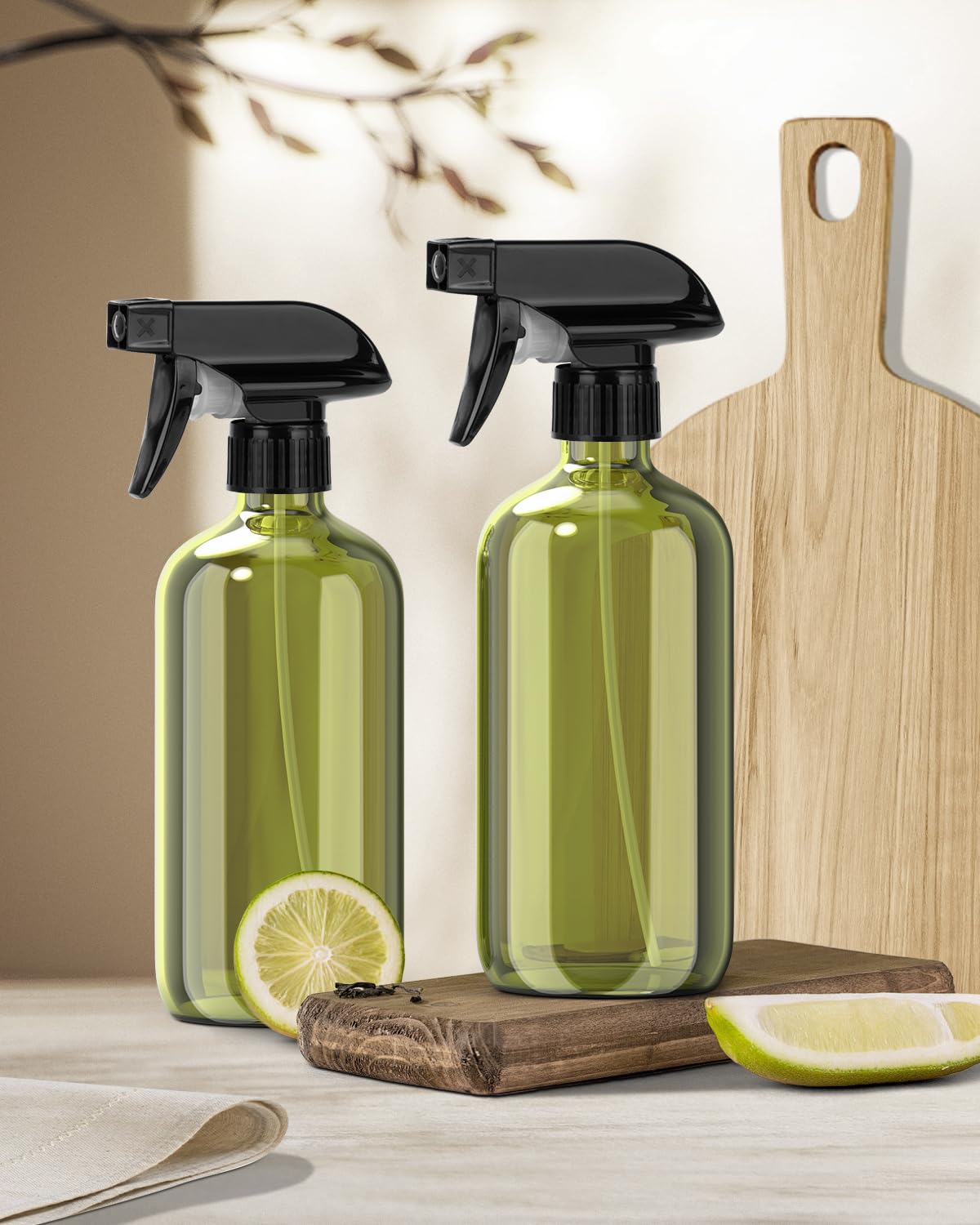 Bontip Glass Spray Bottle 16 oz for Cleaning, Plants (2 Pack, Amber)