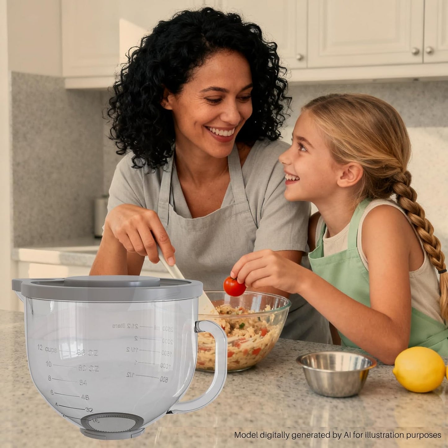 Glass Bowl Compatible with KitchenAid 4.5 & 5-Quart Tilt-Head Stand Mixers – Includes Lid, Measurement Markings & Spout Cover – Dishwasher, Microwave & Freezer Safe