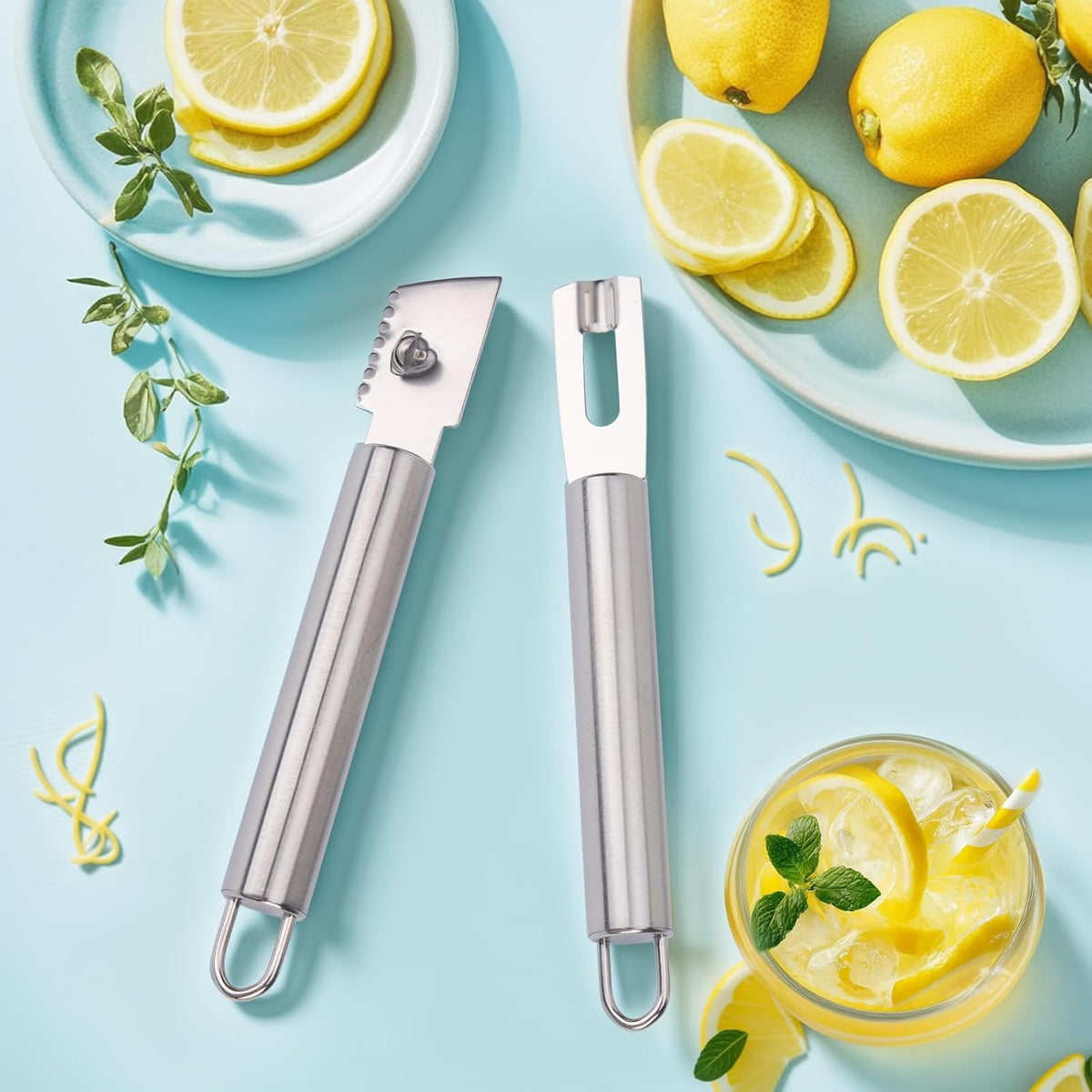 2 Piece Stainless Steel Lemon Zesters, Upgraded Lemon Zester & Channel Knife Set, Citrus Zester & Orange Peeler Tool, Premium Lemon Grater for Family Kitchen, for Bar Bartenders