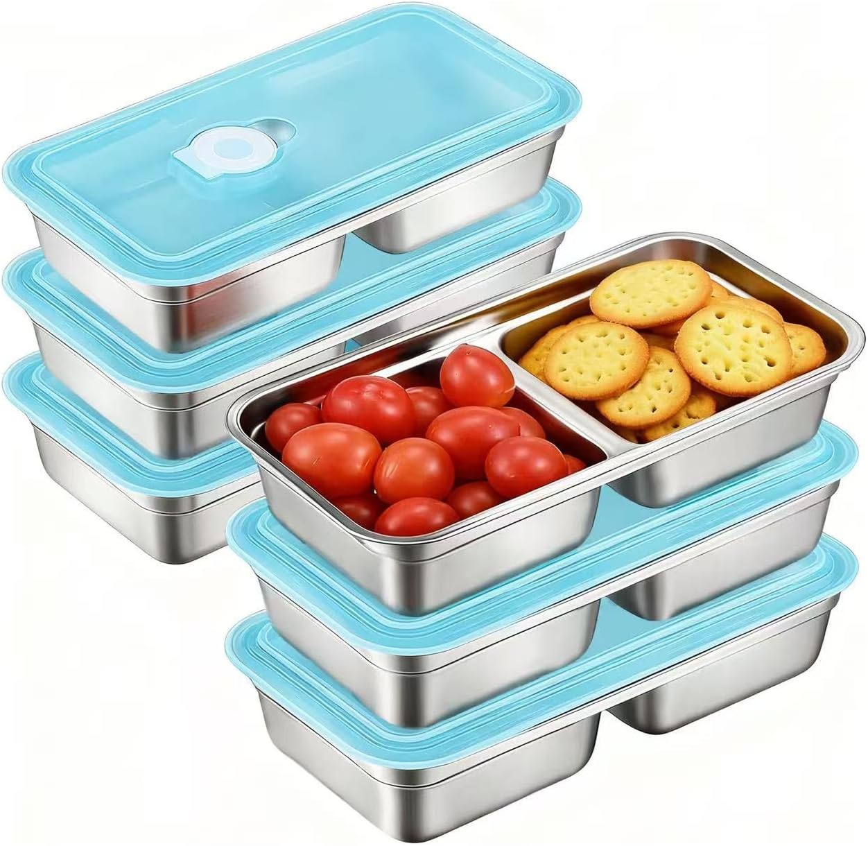 4 Pack Stainless Steel Snack Containers with Leak-Proof Lids, 3 Compartments Reusable Stainless Steel Lunch Box for Balanced Meals, Snackle Box Container,Meal Prep,Work,Camping