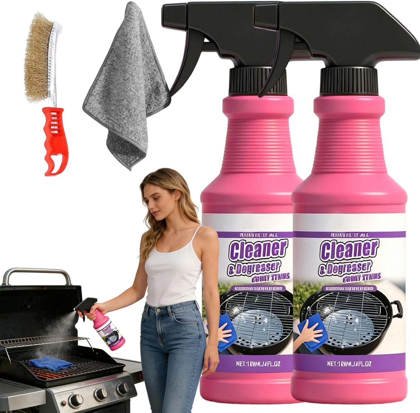 Fast-Acting Heavy-Duty Grill Degreaser Spray, BBQ Heavy Duty Degreaser Grill, All Purpose Heavy Duty Cleaner for Burnt Food & Grease, For Kitchen Grates and Racks, Electric Smokers (2Pcs)