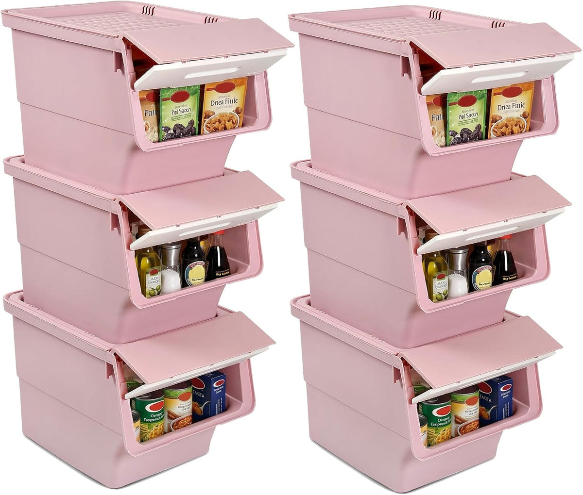 Giantex Plastic Stackable Storage Bins with Lids & Wheels, 3 Pack Open Front Stacking Bins, Organizer Bins for Pantry, Kitchen, Laundry, Closet, Playroom, Bedroom Organization (12.5 QT)