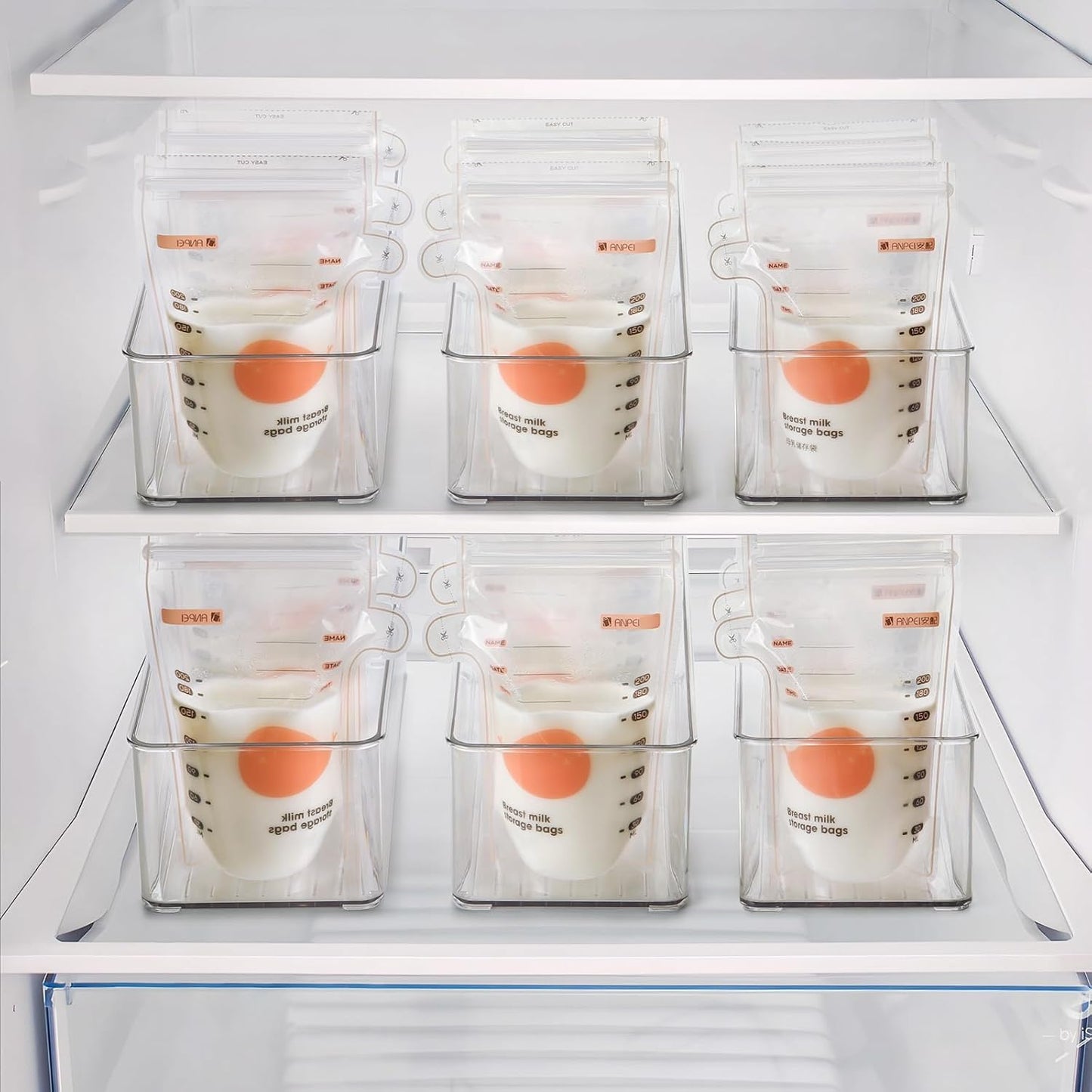 Hudgan 4 Pcs Storage Container Breastmilk for Fridge, Clear Organizer Bins for Milk Bags, Plastic Storage Bins for Freezer,Pantry, Bottles Bathroom, Vanity, Drawer and Yogurts,4.4" Wide