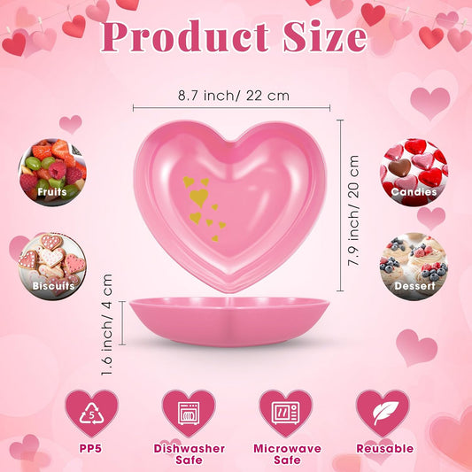 Reallnaive 6 Pcs 8.7 Inch Valentines Day Heart Shaped Plates Dessert Bowls Appetizer Plates Salad Bowls for Gift Valentine's Day Anniversary Party Supplies