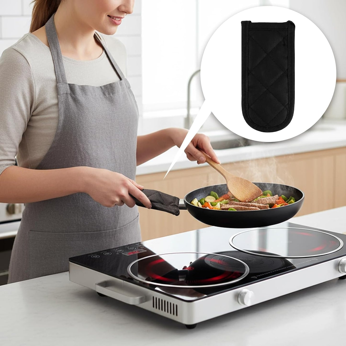 ZUFECY 4-Pack Cotton Handle Covers, Heat Resistant Sleeves for Cast Iron Cookware, Multi-Pattern Set for Cooking and Serving