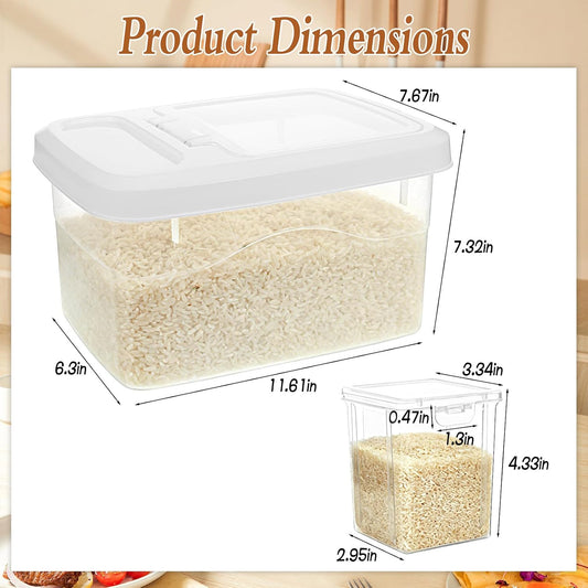 16lb Rice Storage Container and 3lb Storage Bin Set, Rice Container Airtight Grain Dispenser Kitchen Pantry Organizer Pet Dog Cat Food Container for Dry Food Cereal Grain