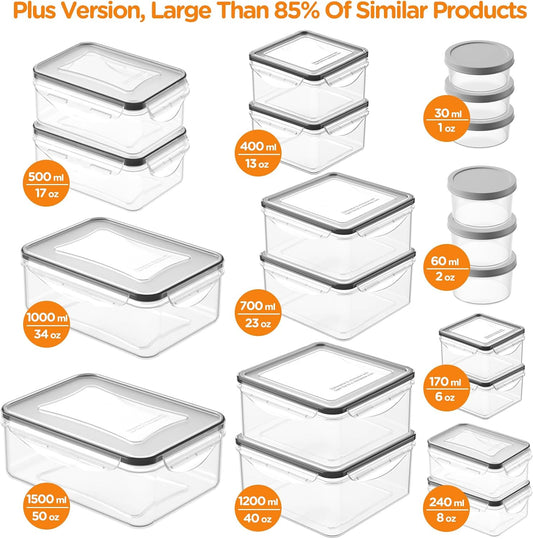 HOMETALL 40 PCS Food Storage Containers with Lids Airtight, 100% Leakproof Plastic Meal-Prep Containers Reusable(20 Containers & 20 Lids),Microwave and Dishwasher Safe, Includes Labels & Pen