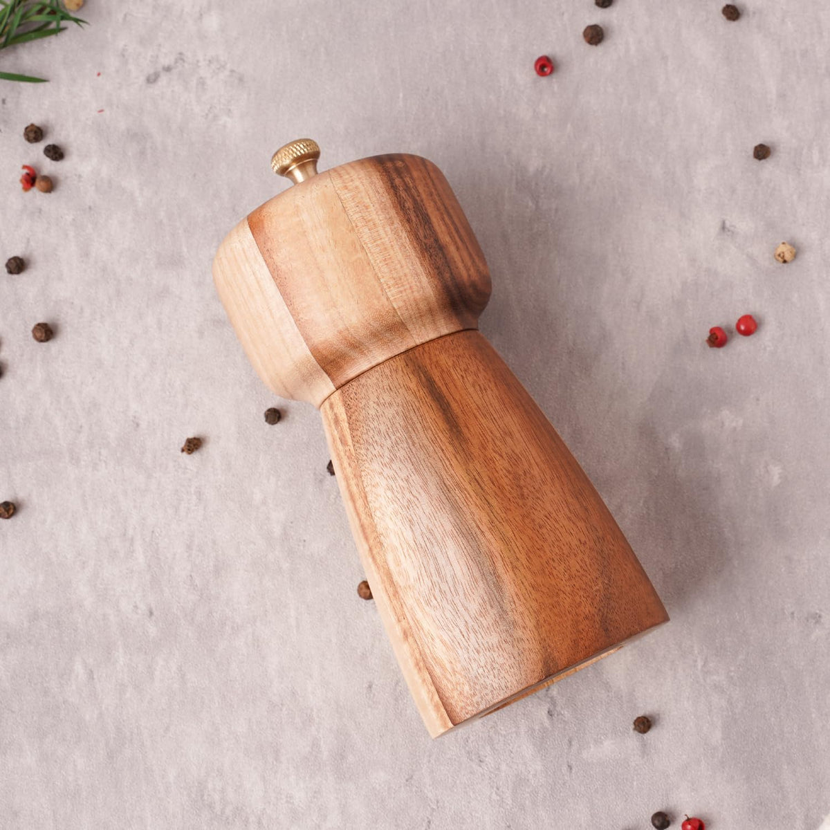 Pepper Grinder, Pepper Mill with Adjustable Stainless Steel, Acacia Wood, 14 cm/5 inch Height, Bottom Dia: 6 cm/2.36 inch (Tray is NOT Included)