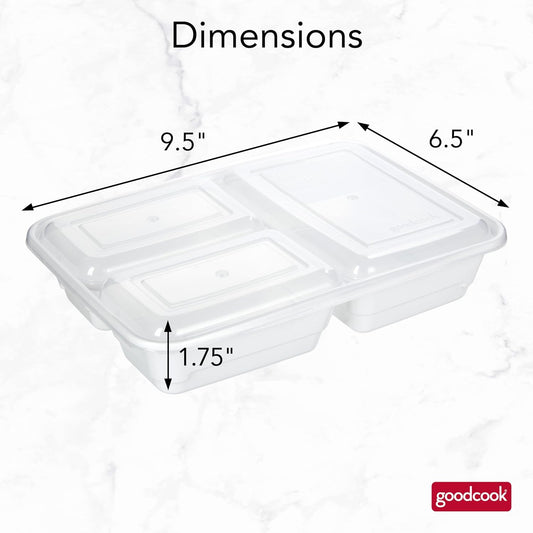 GoodCook Food Storage Containers for Meal Prep Rectangle Three Compartments & Made without BPA, 20-Piece, White