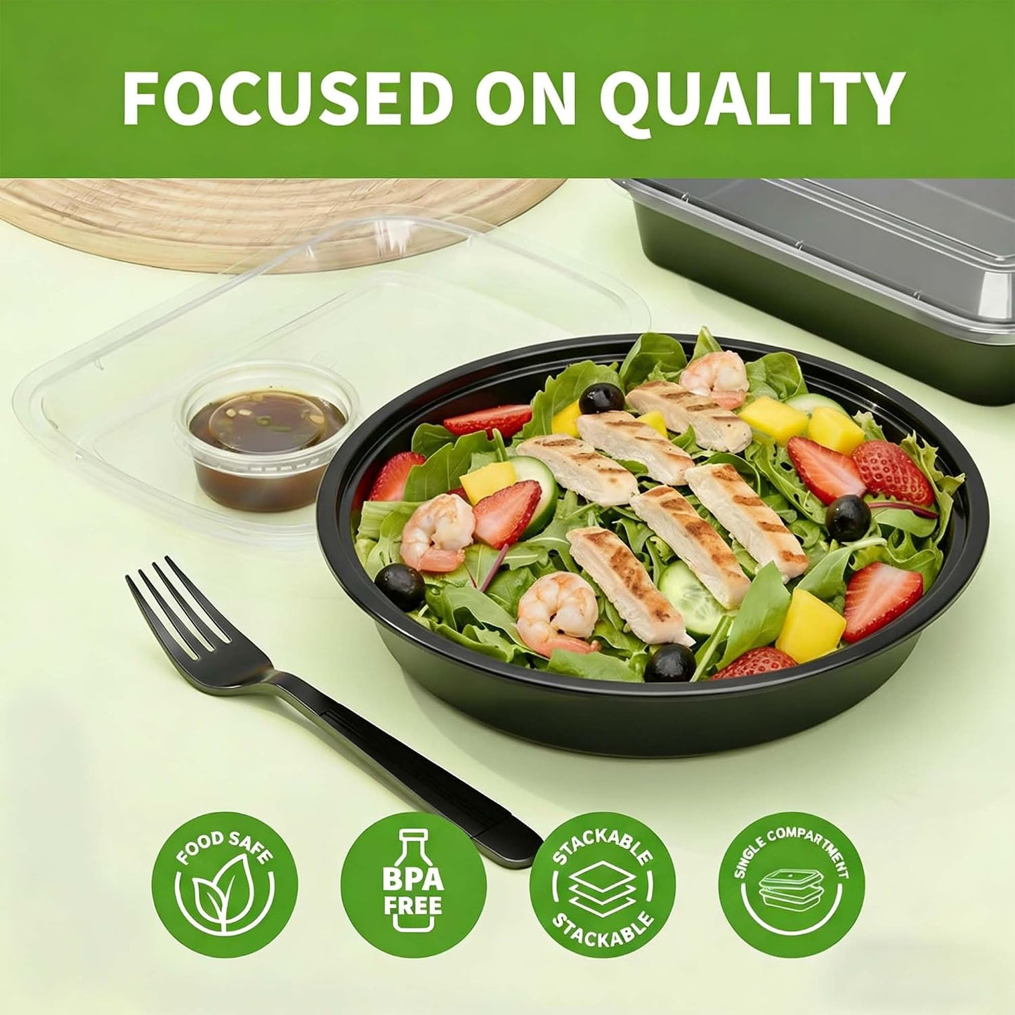 50 Pack (100-Piece) Meal Prep Containers with Lids, Reusable 2-Compartment Food Storage, Sturdy Leakproof, Food Safe, Microwave Freezer Dishwasher Safe, To-Go Takeout Plastic Containers – 60828