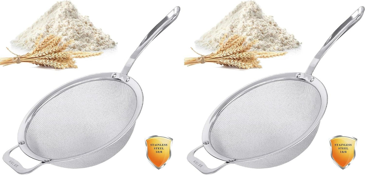 9" Large Fine Mesh Strainer, Stainless Steel 18/8 Extra Fine Mesh Quinoa Sieve, with Solid Sturdy Handle, Flour Filter with Wider Hook