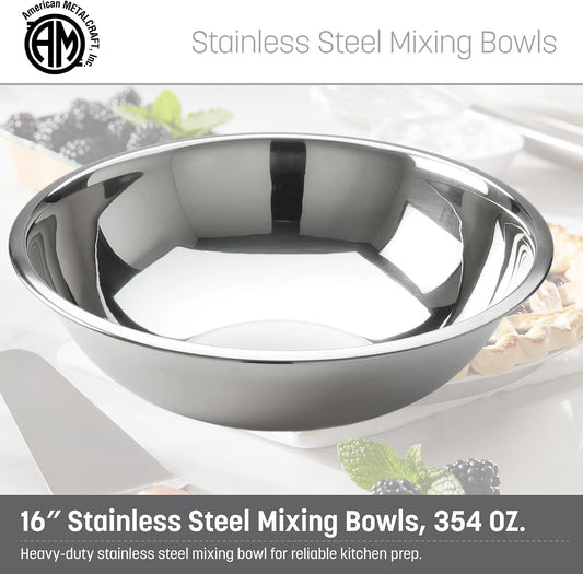 American Metalcraft 16" Stainless Steel Mixing Bowl - 13-Quart Durable Metal Bowls for Mixing, Large Stainless Steel Bowl