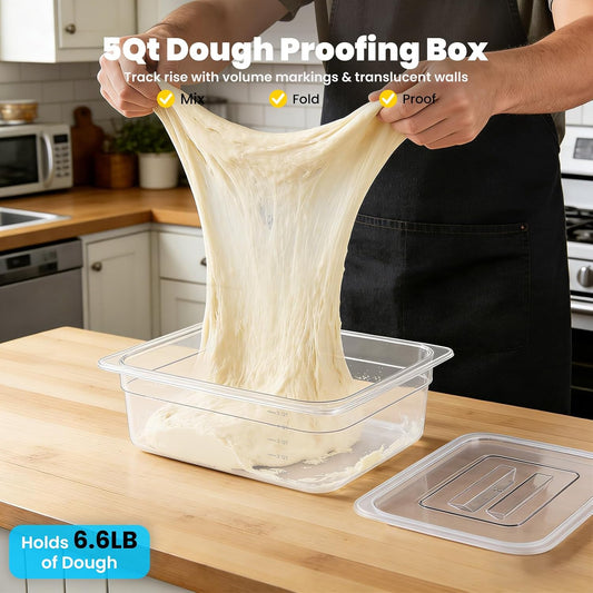 Dough Proofing Container, 5Qt Large Capacity Holds Up to 6.6Lb of Dough, BPA-Free Tray with Lid Dough Rising Box for Bread, Sourdough, Pizza Dough Stackable Dough Container(Clear)
