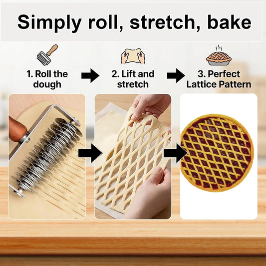Pastry Lattice Roller Cutter,Stainless Steel Pie & Pizza Pastry Roller maker for Pastry Dough,Pizza Bread and Beef Wellington,Pie Crust Cutter for Even Decorative Crusts,Baking Gift for Home Bakers