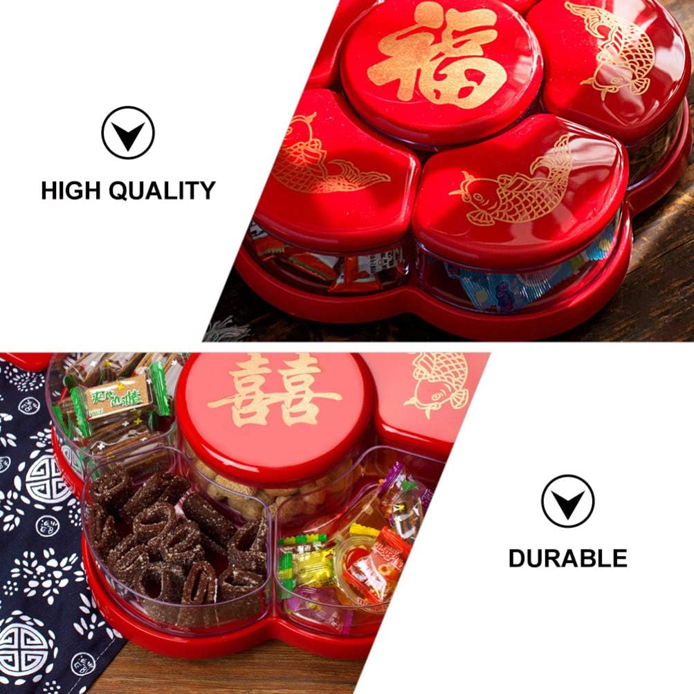 Cabilock 1pc Boxes Dried Fruit Box Party Serving Platter Candy New Year Cookie Container Appetizer Plates Tins Vintage Tray Storage Cubes with Lid Plastic to Rotate Chinese Style Tray Cover