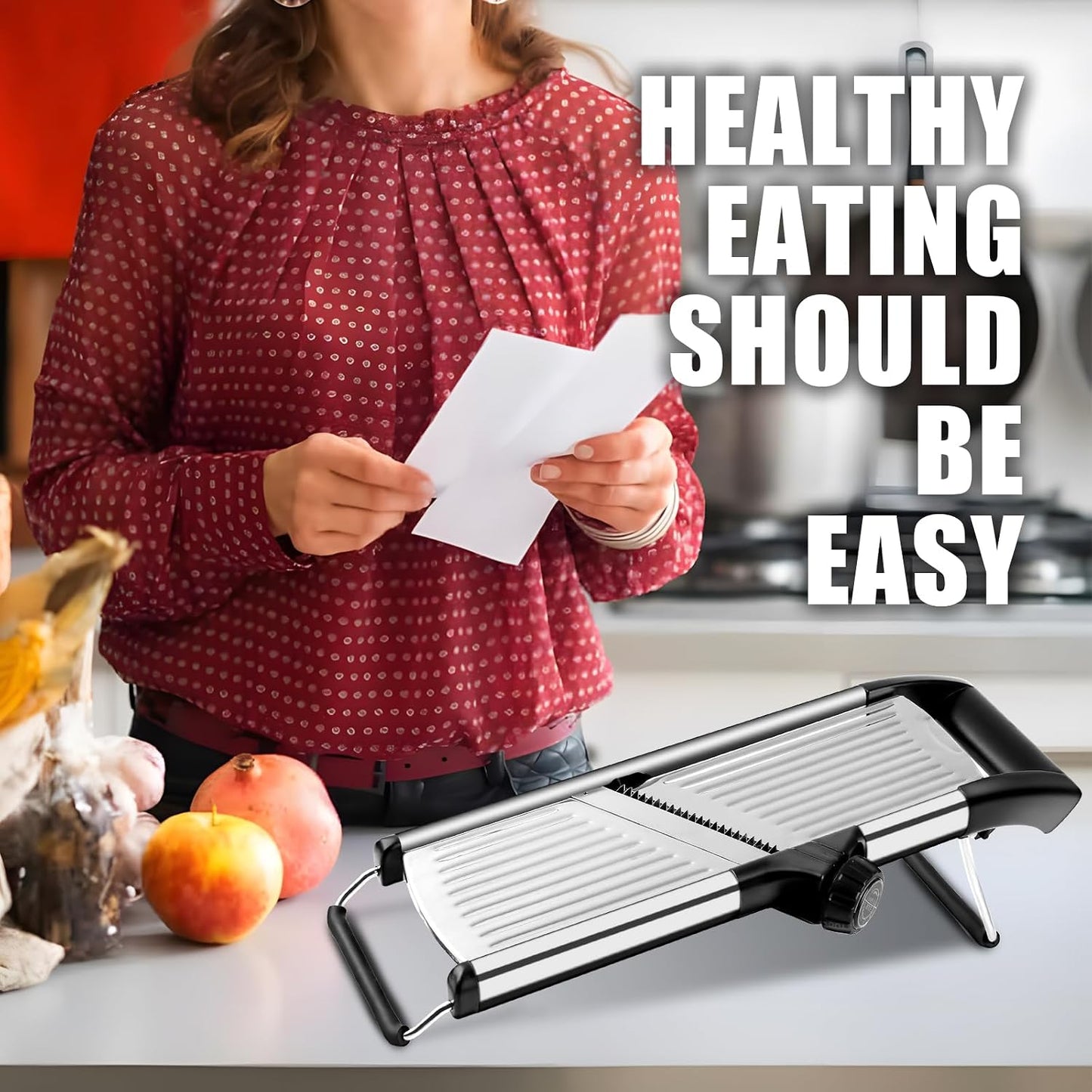 commercial Mandoline Slicer,Stainless Steel Vegetable Slicer,non-slip mandoline slicer for kitchen,Keto,Potato,cucumber,4 Blades & Cut-Resistant Gloves