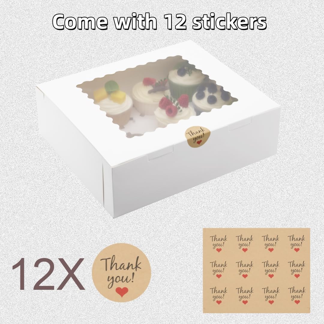 4 Pack Cupcake Boxes, Hold 12 Count Cupcake Containers with Window, High Grade Cupcake Holder, Easy Transport and Presentation, for Birthday Holiday Party, Desserts and More (White - 4 Pack)