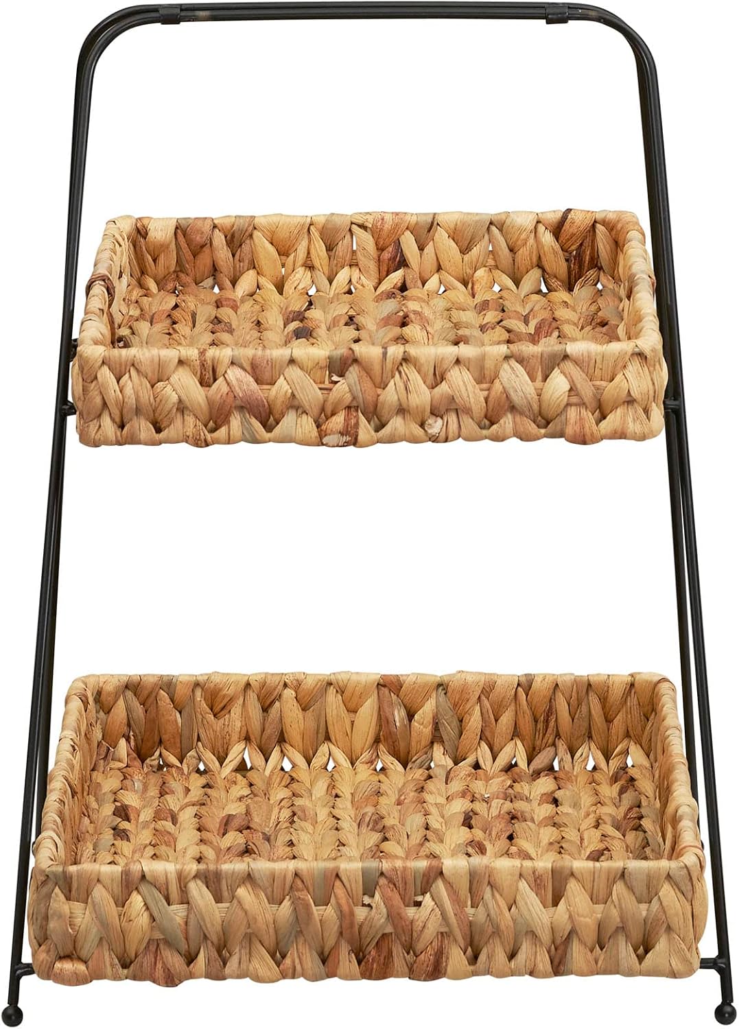 Household Essentials Artisan Water Hyacinth and Iron 2-Tier Tray Tower