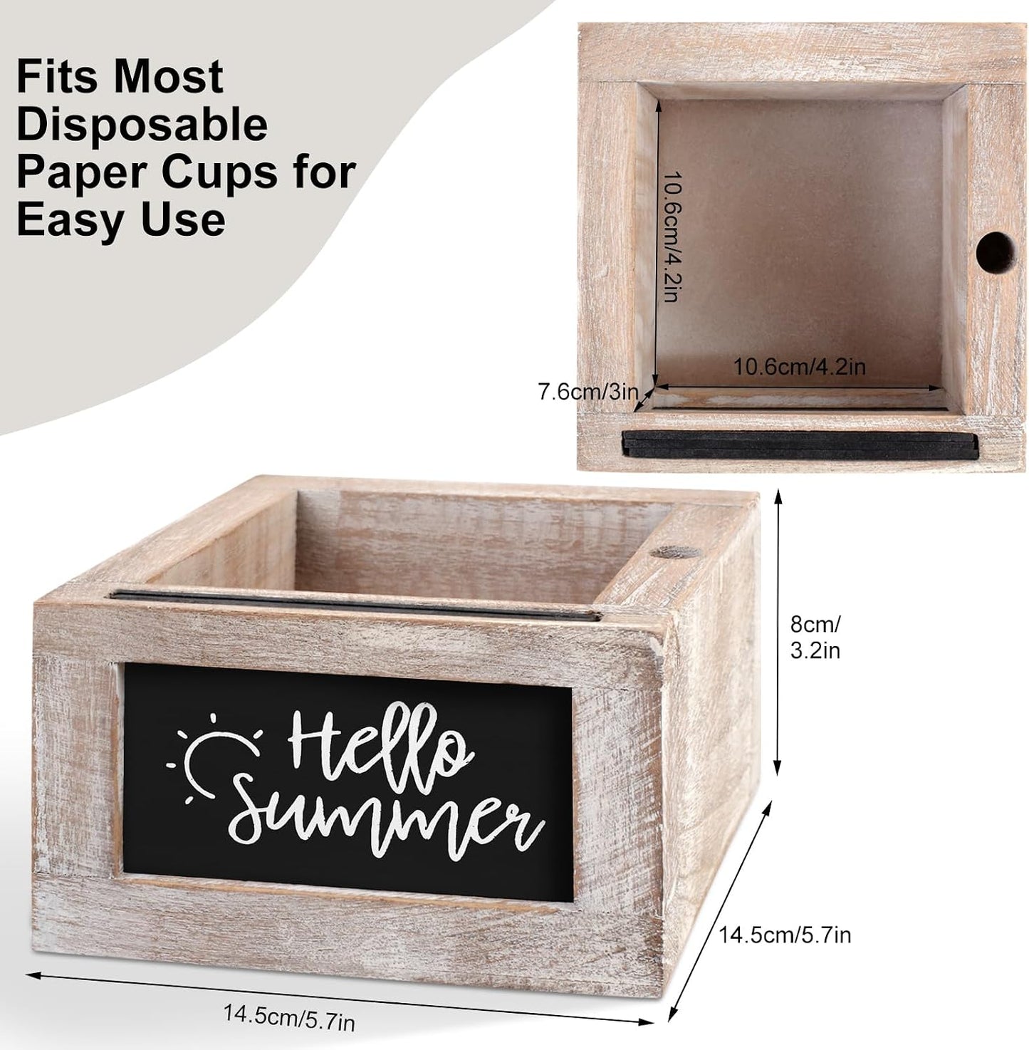 Wooden Cup Holder with Marker Slot, Mark Your Cup and Drink Up with Interchangeable Signs, Party Cup Holder, Wood Cup Dispenser - Rustic Farmhouse Modern Decor | Hostess Gift (White)