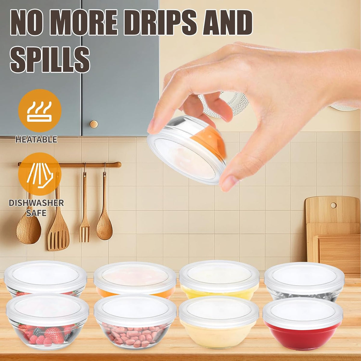 6 Pack Mini 3 Inch Small Glass Bowls with 12 Pack Lids